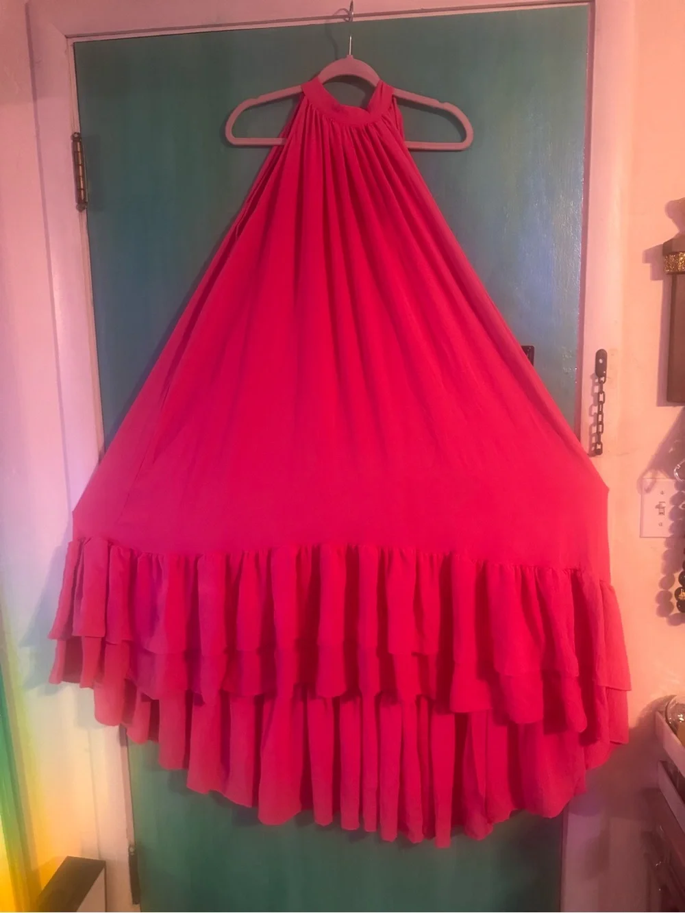 Plus Sized Women’s Halter High-Low Ruffle-Hem Maxi Dress in Vibrant Pink NEW